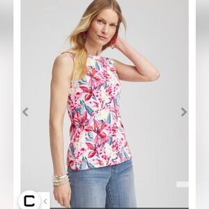 Chico’s Floral Button Detail Tank, Size 2 or Large or Size 12/14, NWT